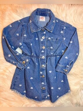 Wonder Nation Blue Denim Heart Print Jacket Dress